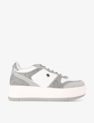 Kg Kurt Geiger Womens  Kick Skater Gem-embellished Faux-leather Low-top Trainers In White/comb