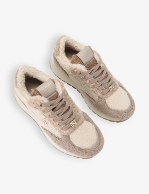 Kg Kurt Geiger Womens Louisa Logo-hardware Faux-shearling Low-top Trainers Taupe Comb In Taupe Comb