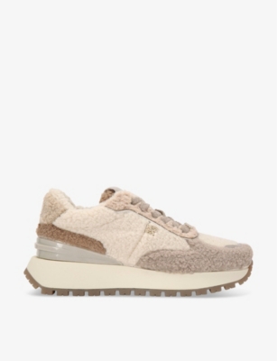 Kg Kurt Geiger Womens Louisa Logo-hardware Faux-shearling Low-top Trainers Taupe Comb In Taupe Comb
