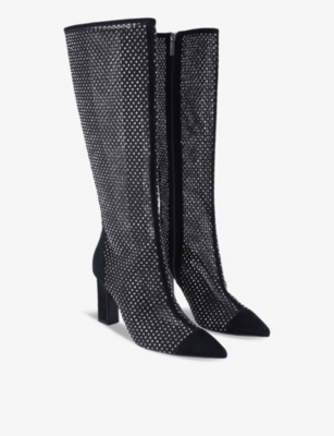 Shop Carvela Womens  Hotsox Crystal-embellished Knee-high Boots In Black