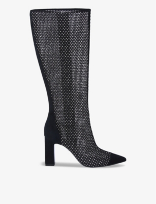 Shop Carvela Womens  Hotsox Crystal-embellished Knee-high Boots In Black