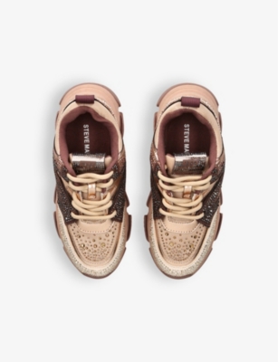 Steve Madden Jprivy Crystal-embellished Low-top Trainers In Tan