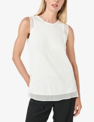 THE WHITE COMPANY S THE WHITE COMPANY SEQUIN-EMBELLISHED SLEEVELESS STRETCH-WOVEN TOP