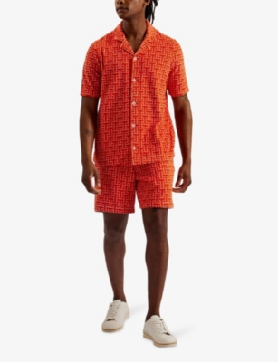 Shop Ted Baker Men's Brt-orange Endula T-print Towelling Shirt
