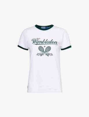 Polo Ralph Lauren X Wimbledon Logo-print Recycled-cotton And Cotton Blend Ringer T-shirt In Ceramic White/moss Agate