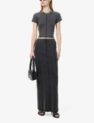 Shop Daily Paper Women's Black Nalia Ribbed High-rise Stretch-cotton Maxi Skirt