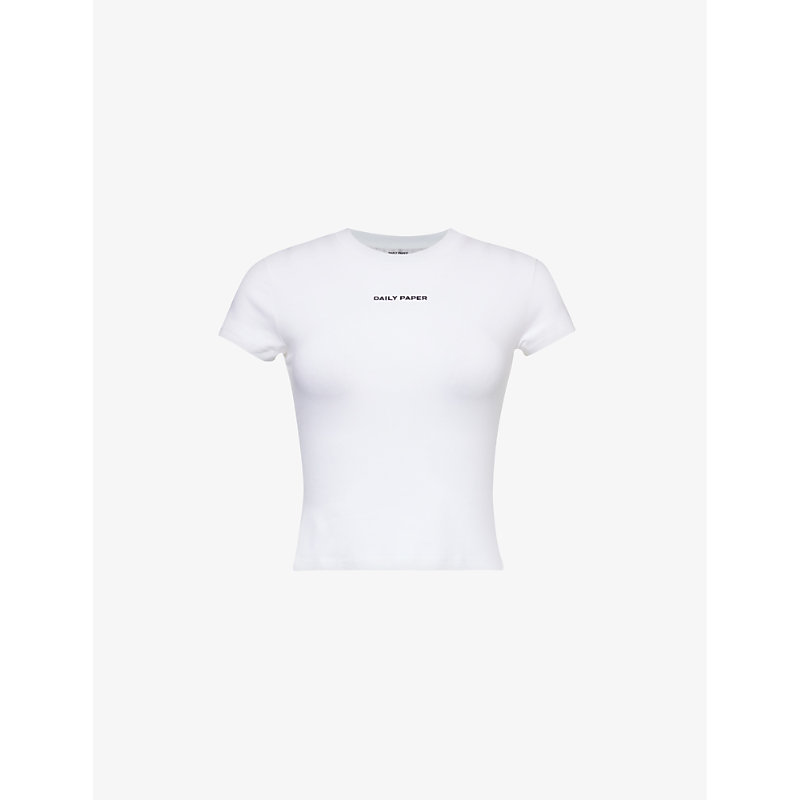 Shop Daily Paper Women's White Round-neck Logo-pattern Stretch-cotton T-shirt