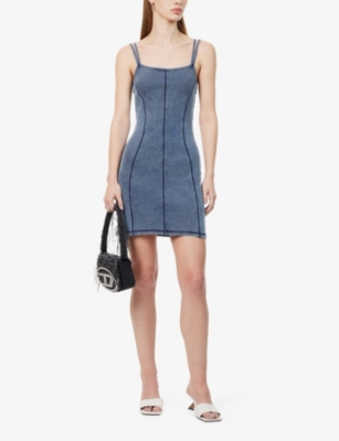 Shop Daily Paper Women's Blue Nalia Ribbed Slim-fit Stretch-cotton Mini Dress