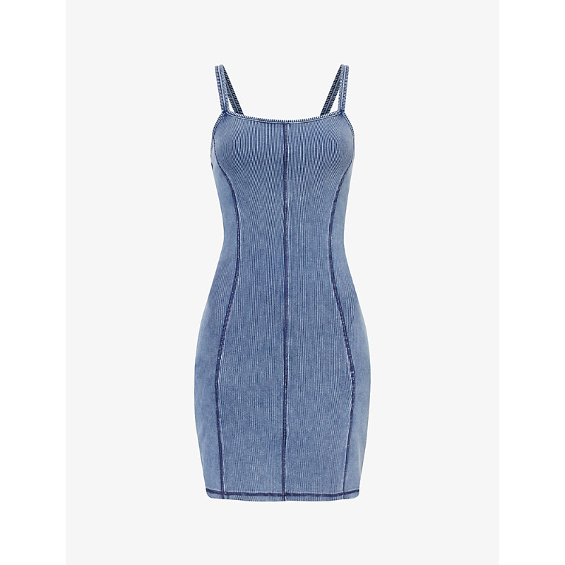 Daily Paper Womens Blue Nalia Ribbed Slim-fit Stretch-cotton Mini Dress