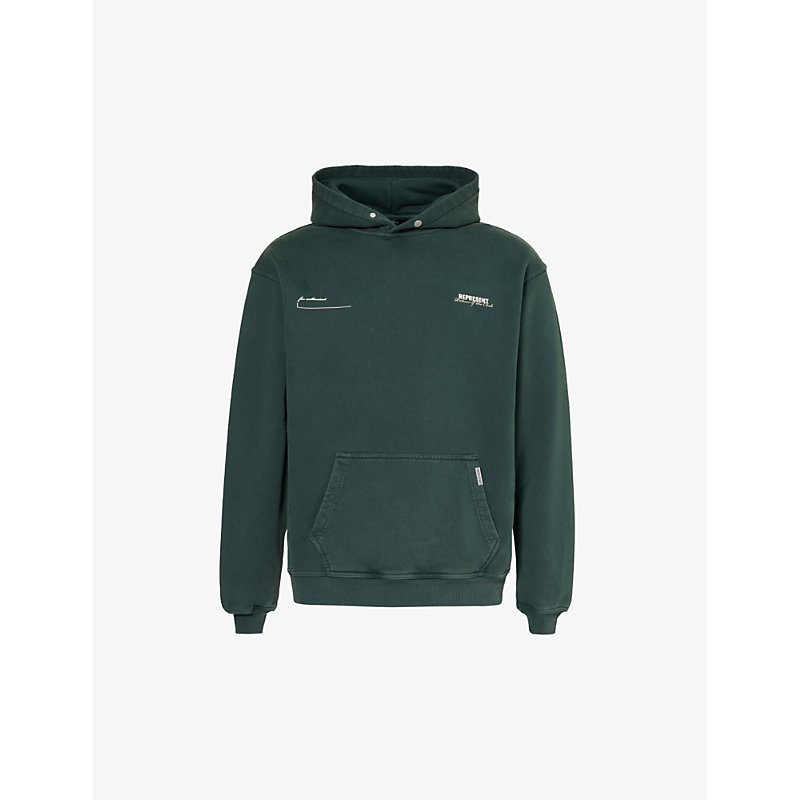 Shop Represent Men's Forest Green Patron Of The Club Brand-print Cotton-jersey Hoody