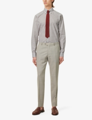 Shop Oscar Jacobson Men's Nubuck Beige Striped Regular-fit Cotton-blend Shirt