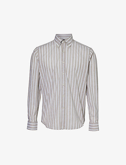 OSCAR JACOBSON: Striped regular-fit cotton-blend shirt