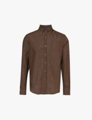 Shop Oscar Jacobson Men's Brown Elk Signature Button-down Collar Linen Shirt