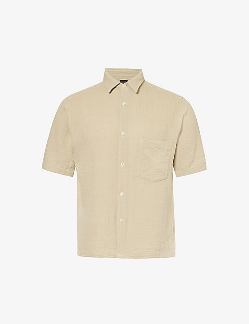 OSCAR JACOBSON: Short-sleeve crepe cotton shirt