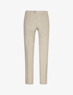 Shop Oscar Jacobson Men's Natural Beige Denz Side-panel Regular-fit Tapered-leg Mid-rise Wool Trousers