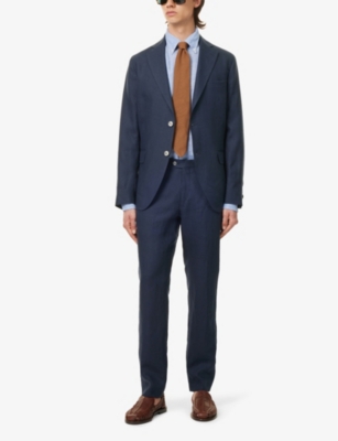Shop Oscar Jacobson Men's Vy Denz Side-panel Regular-fit Tapered-leg Mid-rise Wool Trousers In Navy