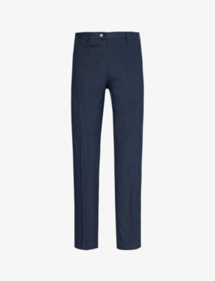 Shop Oscar Jacobson Denz Side-panel Regular-fit Tapered-leg Mid-rise Wool Trousers In Navy