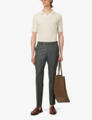 Shop Oscar Jacobson Mens Verino Green Denz Side-panel Regular-fit Tapered-leg Mid-rise Wool Trousers