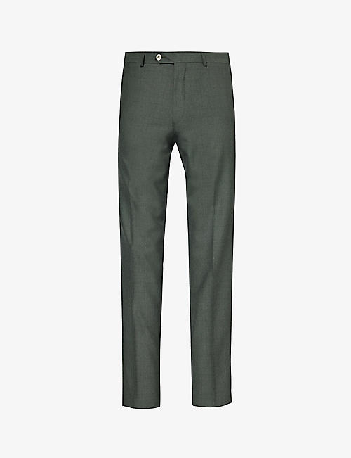 OSCAR JACOBSON: Denz side-panel regular-fit tapered-leg mid-rise wool trousers