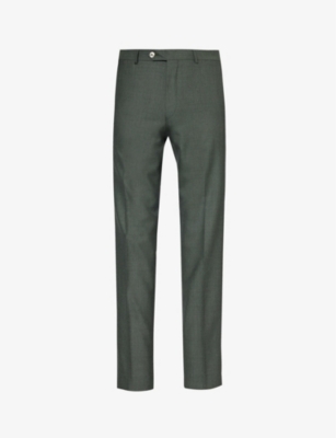 Shop Oscar Jacobson Mens Verino Green Denz Side-panel Regular-fit Tapered-leg Mid-rise Wool Trousers