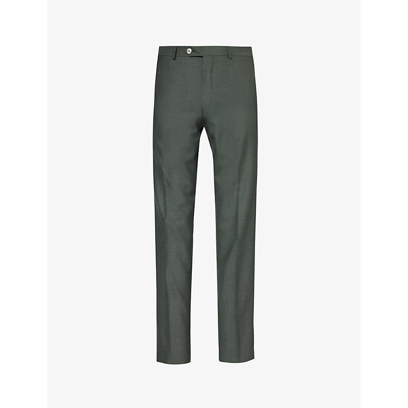 Oscar Jacobson Mens Verino Green Denz Side-panel Regular-fit Tapered-leg Mid-rise Wool Trousers