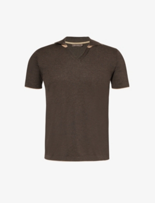 Shop Oscar Jacobson Men's Brown Elk Svante V-neck Cotton Polo Shirt