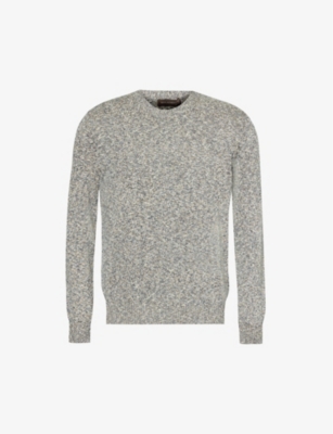 Shop Oscar Jacobson Men's Bluegrass Round-neck Flecked Cotton-blend Jumper