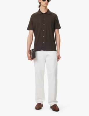 Shop Oscar Jacobson Men's Brown Elk Albin Marled-pattern Linen-blend Polo Shirt