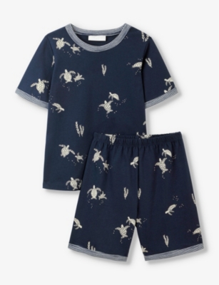 THE LITTLE WHITE COMPANY: Turtle-print organic-cotton set 1-2 years