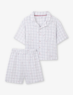 THE LITTLE WHITE COMPANY: Anchor-embellished check-print organic-cotton pyjamas 1-2 years