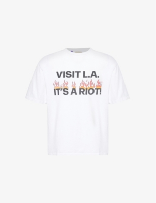 GALLERY DEPT. MENS WHITE L.A. RIOT GRAPHIC-PRINT SHORT-SLEEVE COTTON-JERSEY T-SHIRT 