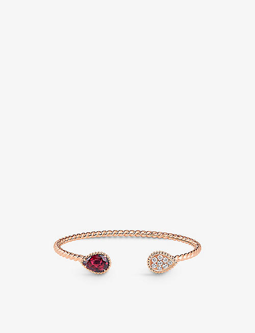 BOUCHERON: Serpent Bohème 18ct pink-gold, 0.32ct brilliant-cut diamond and 2.56ct rhodolite bangle bracelet