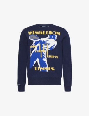 Shop Polo Ralph Lauren Men's Refined Navy X Wimbledon Brand-embroidered Dropped-shoulder Cashmere And Cot