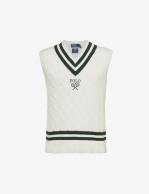POLO RALPH LAUREN: Polo Ralph Lauren x Wimbledon brand-embroidered V-neck cotton-knit vest