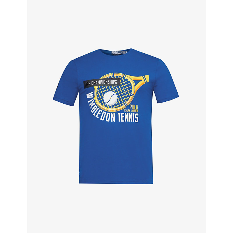 Polo Ralph Lauren Mens Heritage Blue X Wimbledon Brand-print Relaxed-fit Cotton-jersey T-shirt