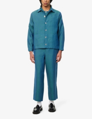 Shop Missing Clothier Men's Cyan Patch-pocket Relaxed-fit Linen Jacket
