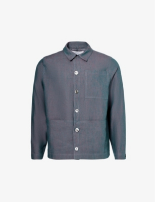 Shop Missing Clothier Mens Teal Patch-pocket Relaxed-fit Linen Jacket