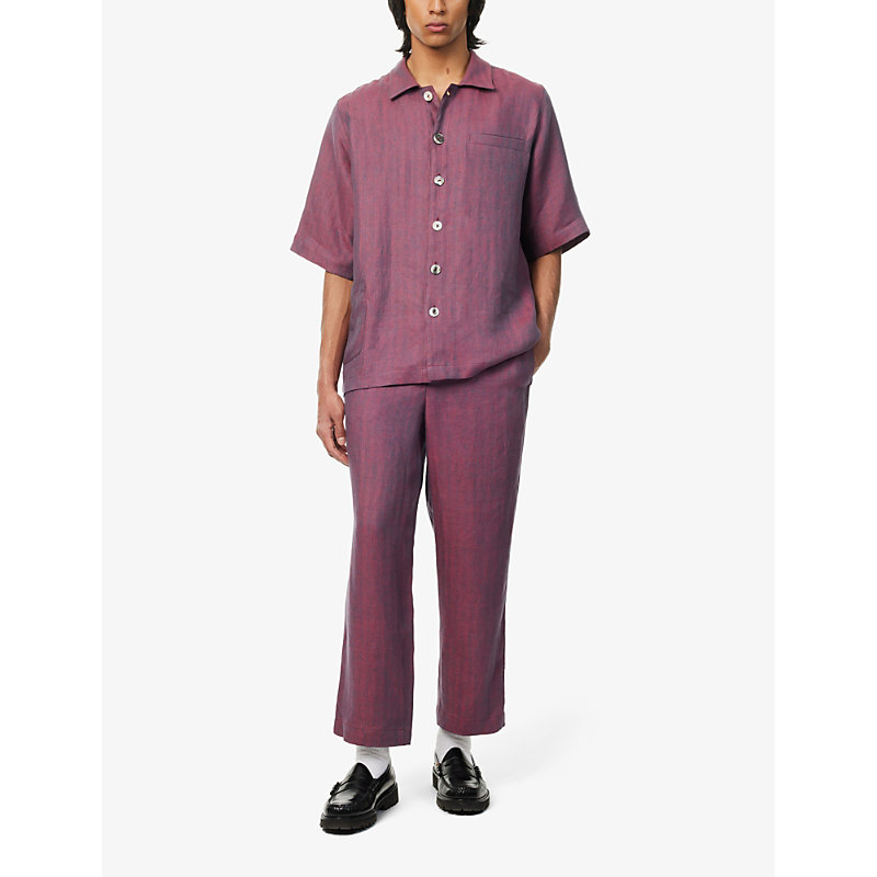 Shop Missing Clothier Welt-pocket Relaxed-fit Linen Shirt In Chili
