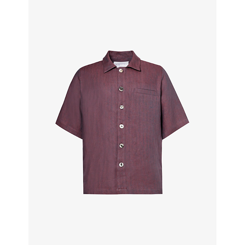 Shop Missing Clothier Welt-pocket Relaxed-fit Linen Shirt In Chili