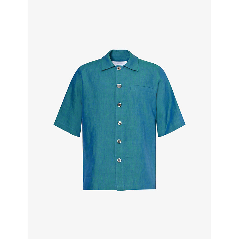 Shop Missing Clothier Welt-pocket Relaxed-fit In Cyan
