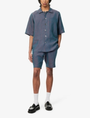 Shop Missing Clothier Men's Teal Welt-pocket Relaxed-fit Linen Shirt