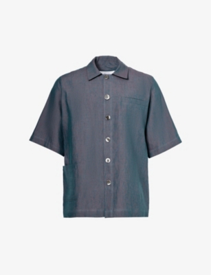 Shop Missing Clothier Men's Teal Welt-pocket Relaxed-fit Linen Shirt