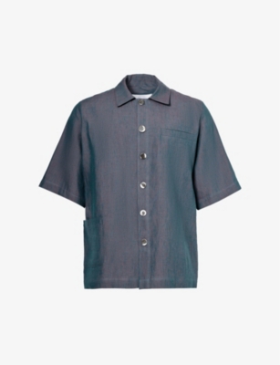 Shop Missing Clothier Welt-pocket Relaxed-fit Linen In Teal