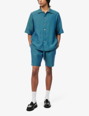 Shop Missing Clothier Men's Cyan Drawstring-waistband Regular-fit Linen Shorts