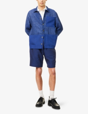 Missing Clothier Indigo Drawstring-waistband Regular-fit Linen Shorts