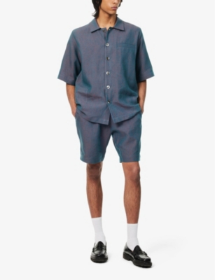 Shop Missing Clothier Men's Teal Drawstring-waistband Regular-fit Linen Shorts