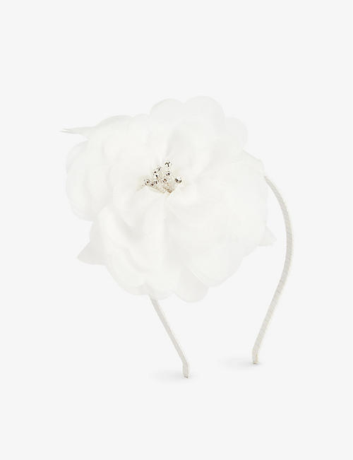 TUTU DU MONDE: Flower and rhinestone-embellished woven headband