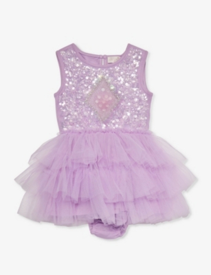 Shop Tutu Du Monde Lilac Thistle Mirror Ball Gem-embellished Tulle And Cotton-jersey Dress 6-24 Months