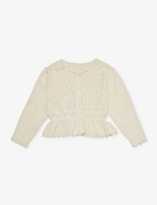 Shop Tutu Du Monde Parchment Dalli Rhinestone-embellished Cotton-knit Cardigan 6-24 Months