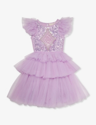 Shop Tutu Du Monde Girls Lilac Thistle Kids Mirror Ball Gem-embellished Tulle And Cotton-jersey Dress 4-1